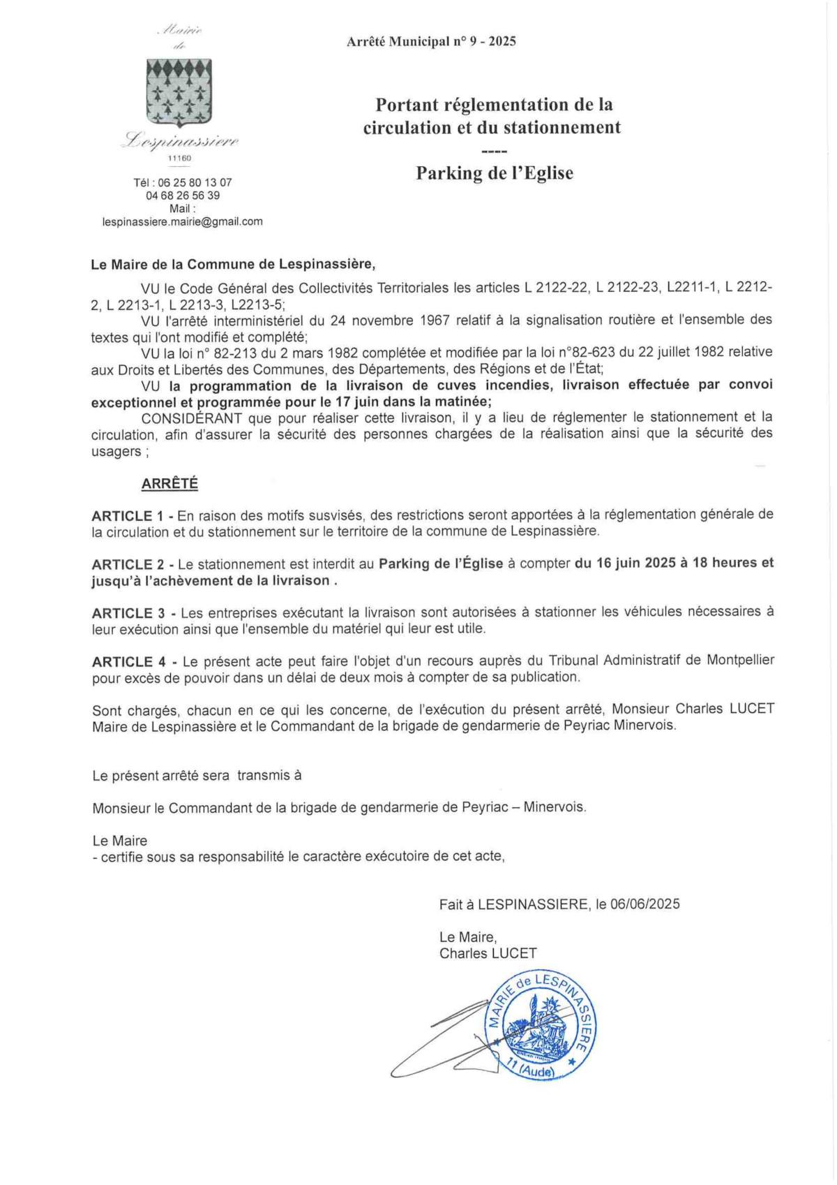 Arrete 9 2025 stationnement et circulation