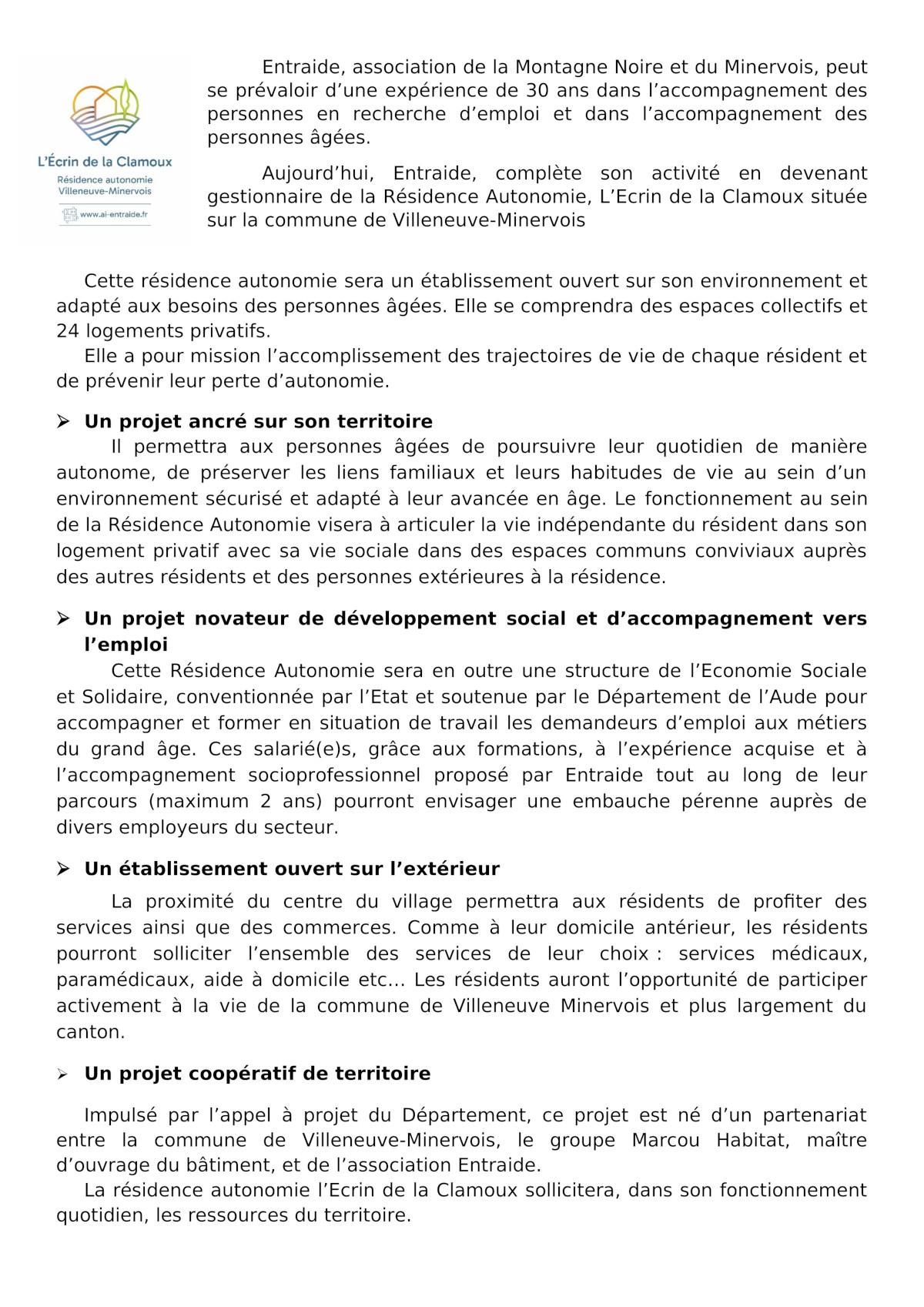 Article pour bulletin municipal l ecrin de la clamoux 1