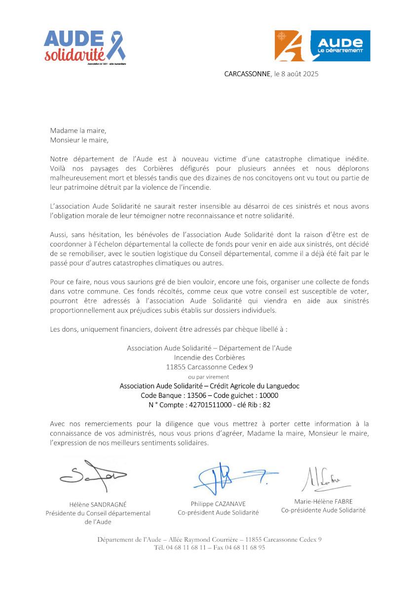 Association aude solidarite incendies 2025