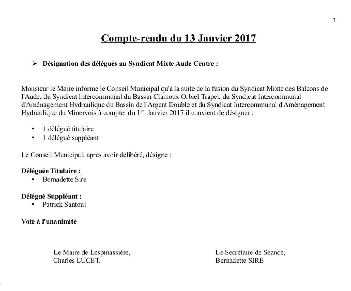 Compte rendu 13 01 2017