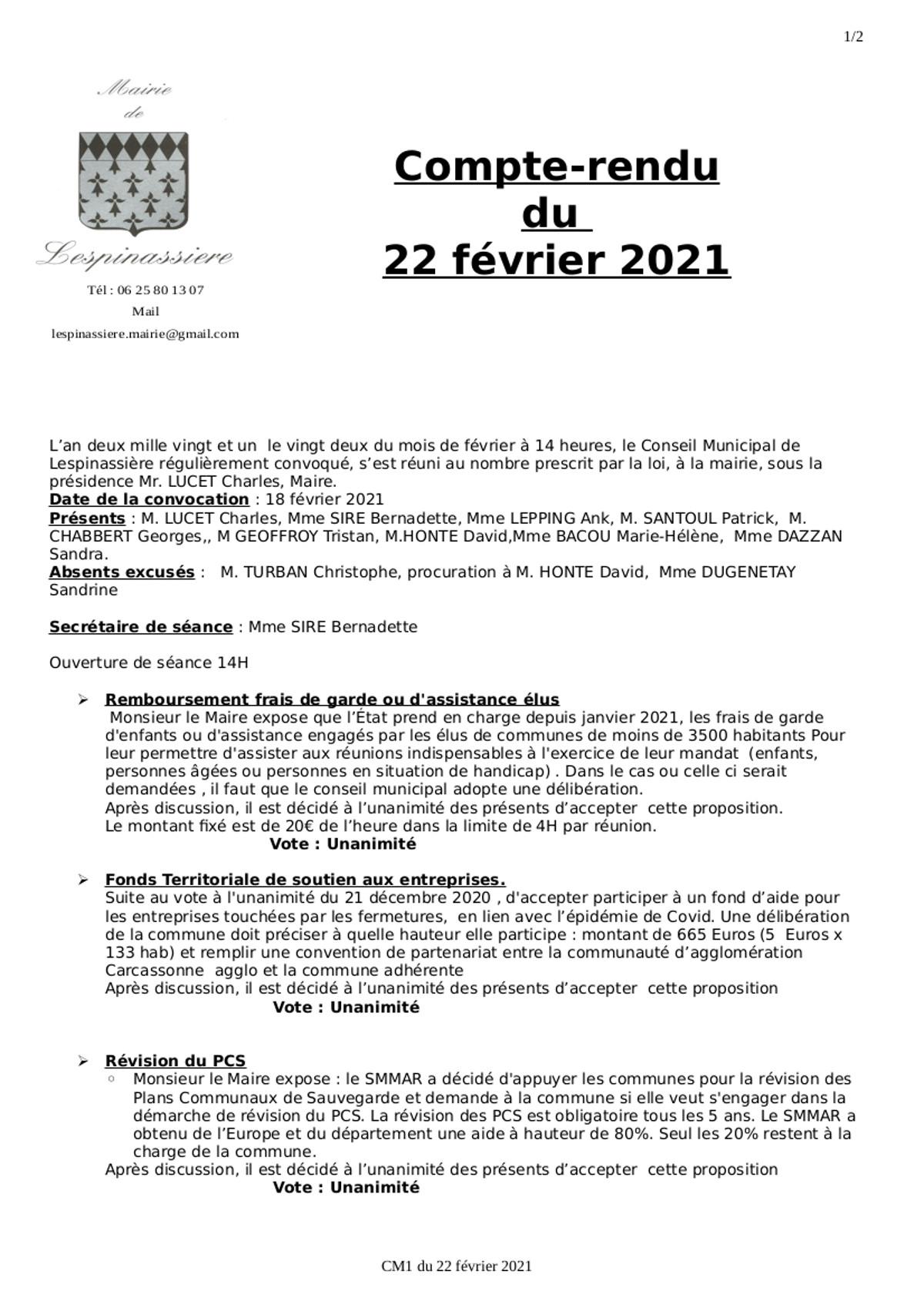 Compte rendu cm1 du 22 02 2021