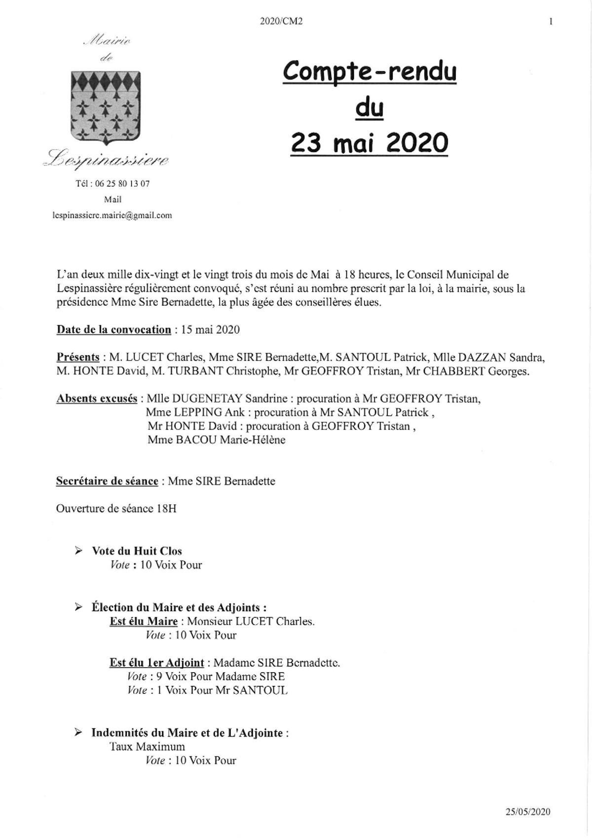 Compte rendu cm2 du 23 mai 2020