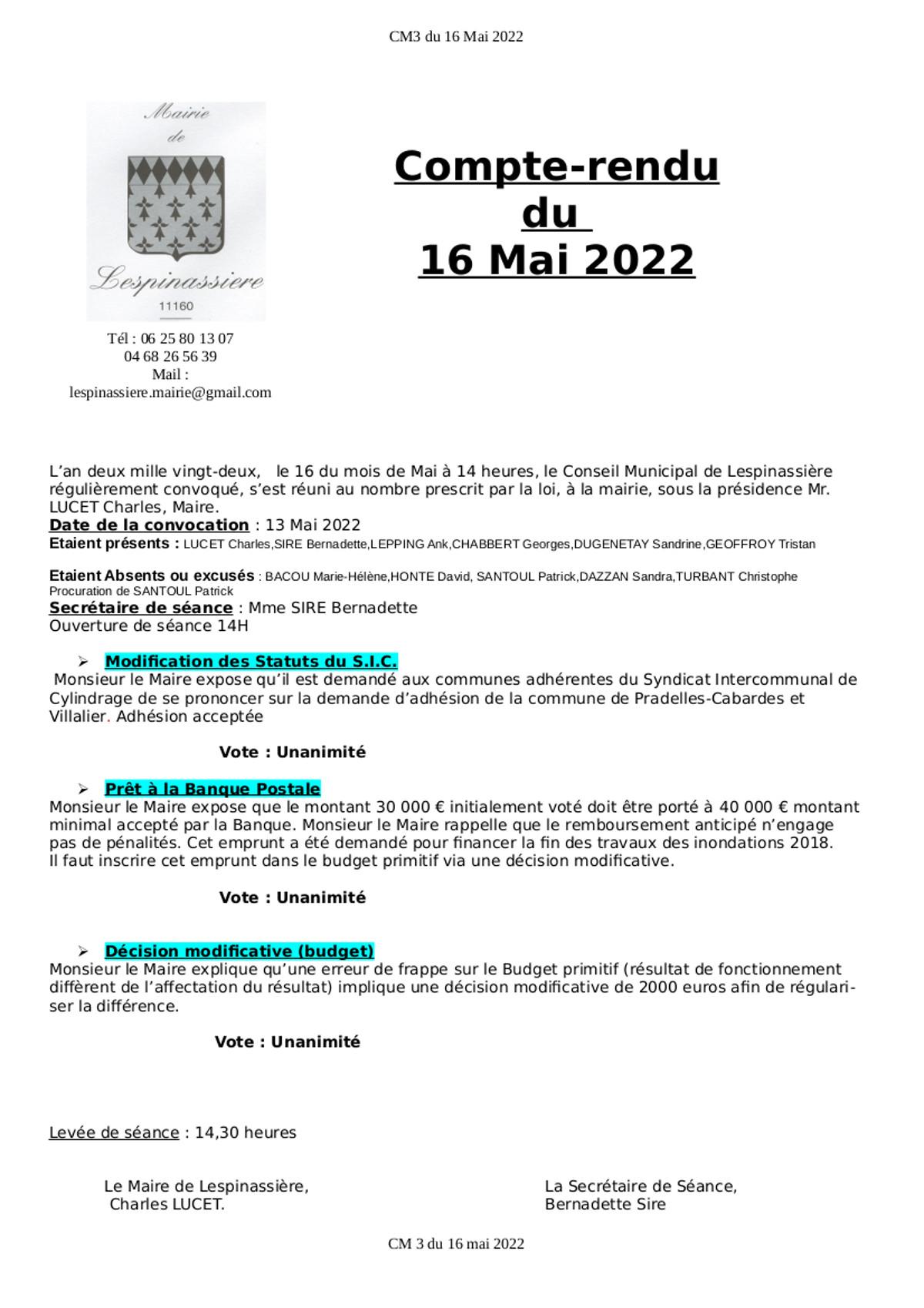 Compte rendu cm3 du 16 mai