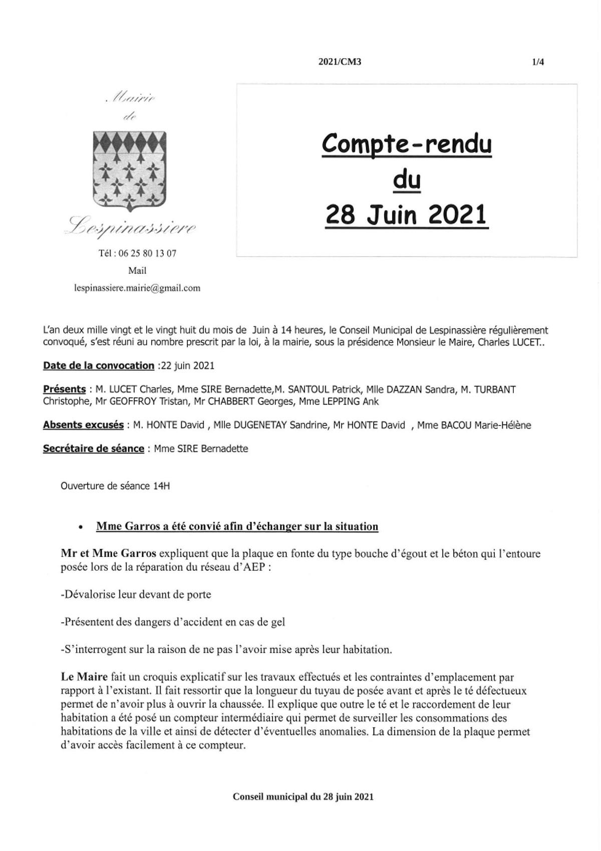 Compte rendu du 28 juin 2021