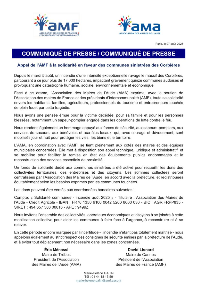 Incendie des corbieres commmunique ama amf
