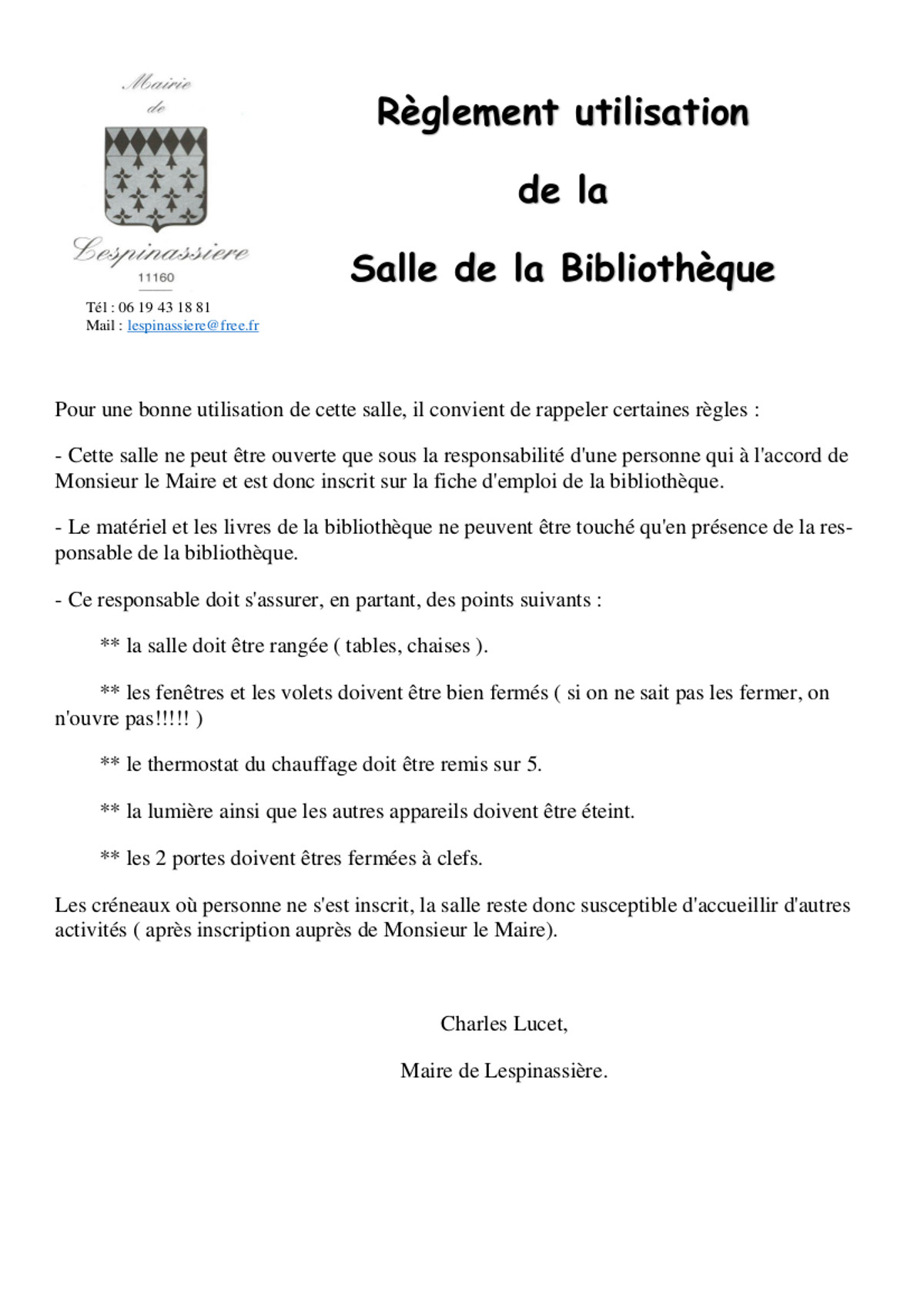 Reglement utilisation biblio